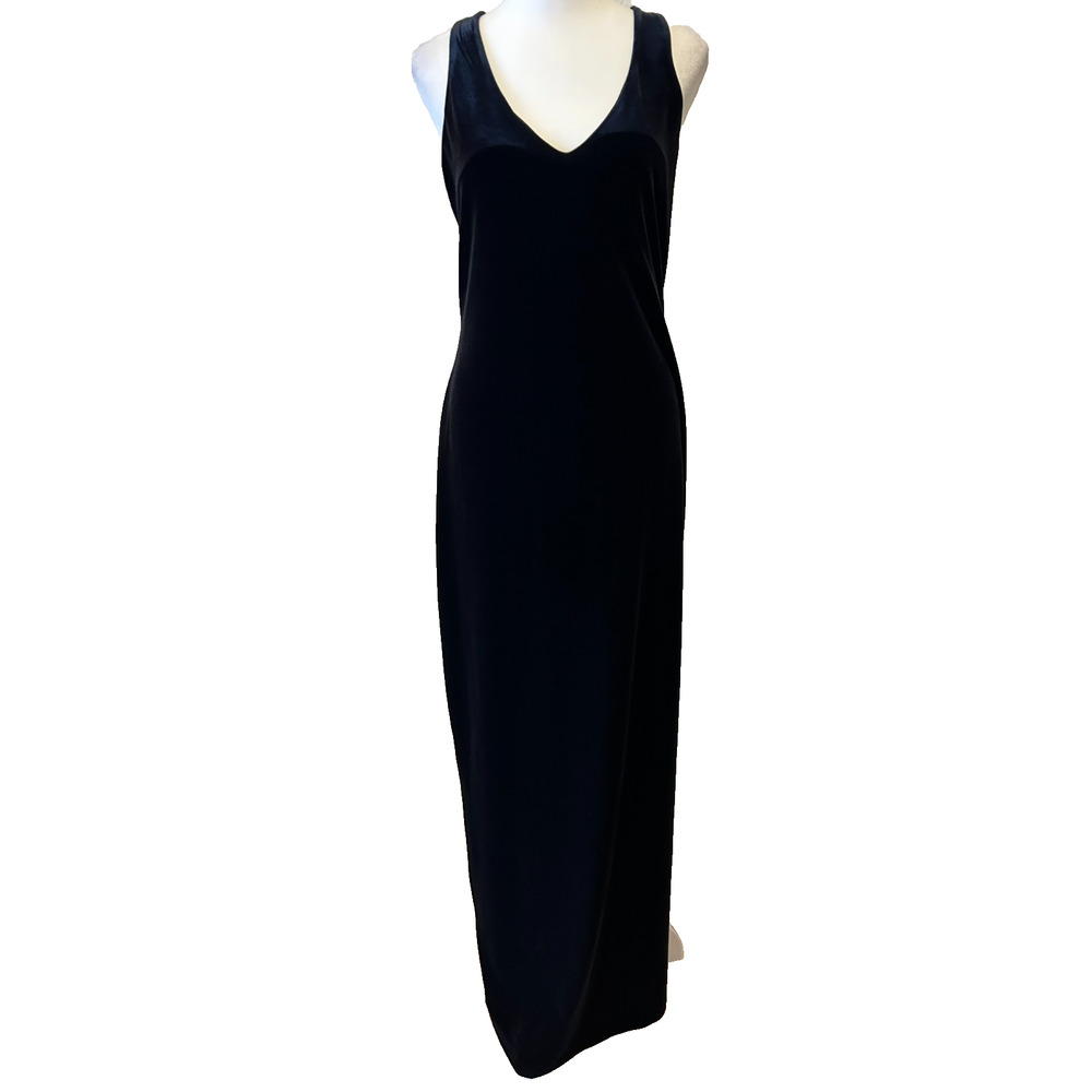 Vintage 90s Y2K Formula X Black Velvet Maxi‎ Dress Size L Gothic Open Back Vamp